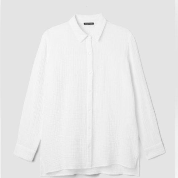 NEW Eileen Fisher White Collar Shirt Organic Cotton Lofty Gauze Classic XXL 2XL - Picture 11 of 11